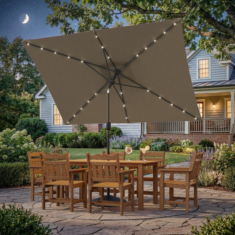 Odis 120'' x 78'' Rectangular Lighted Tilt Market Umbrella, Taupe