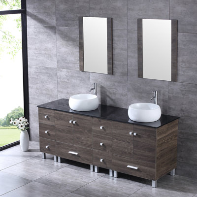 72.4'' Double Bathroom Vanity with Glass Top