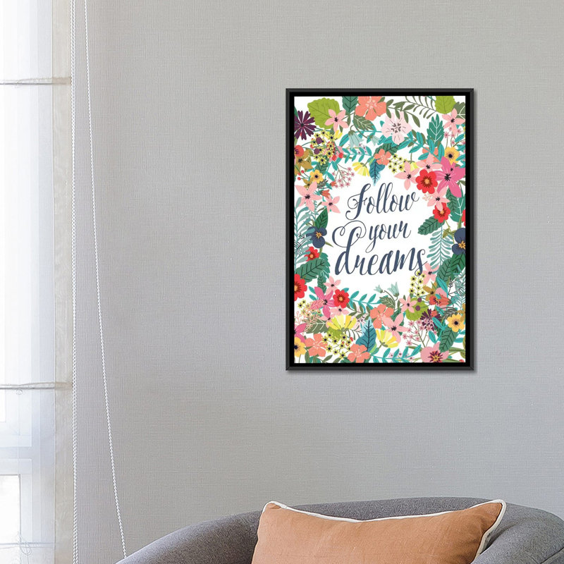 « follow your my rêves », art sur toile, H 26 po x l 18 po x P 1,5 po, Toile avec cadre flottant noir, Pas de tapis