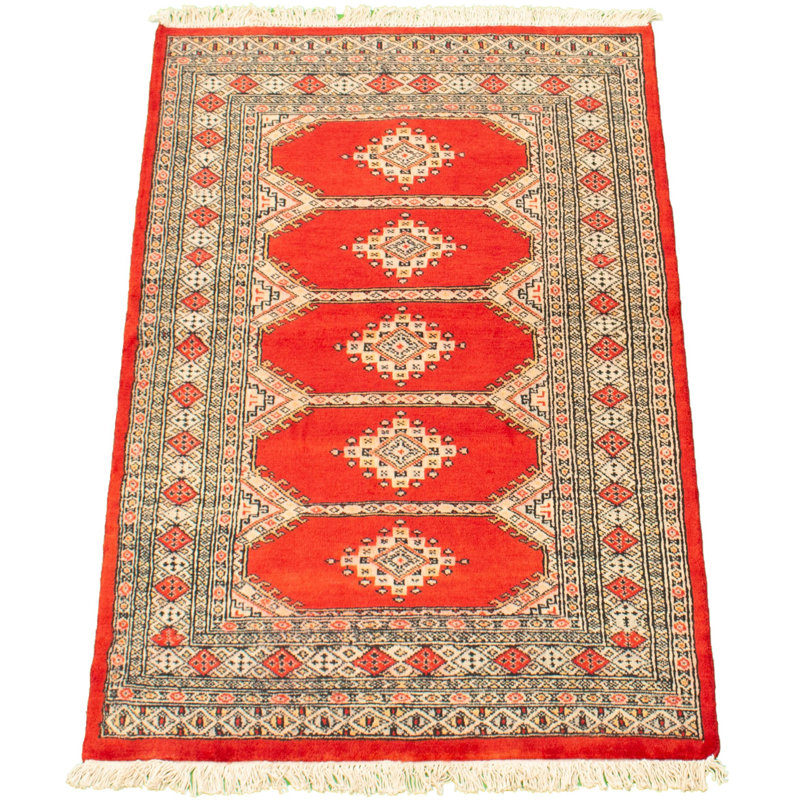 Tapis décoratif en laine de conception unique noué à la main New Age de 3 pi 1 po X 4 pi 10 po en rouge