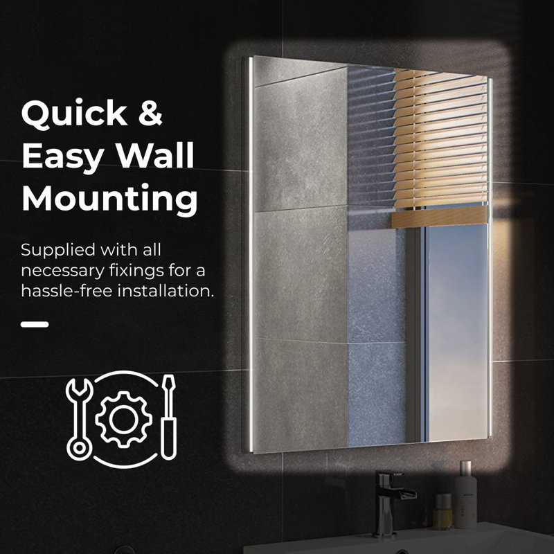 iBathUK Glowvia Wall Mounted LED Illuminated Mirror, Modern Mirror for Bathroom with Touch Sensor & Demister Pad, 600 x 800mm