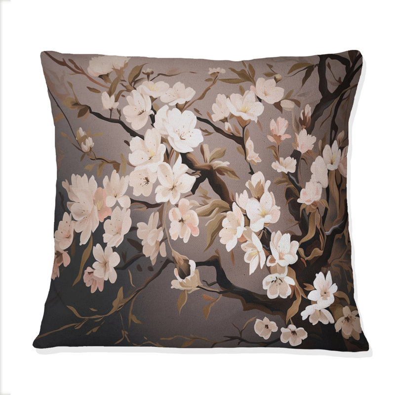 Coussin décoratif avec branche de cerisier rose et blanc I - Cherry Blossom