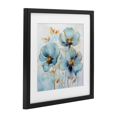 Sapphire And Florals Framed Print Under Glass, design by Creative Studio