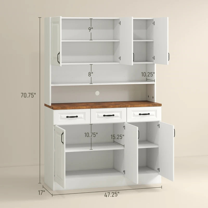 Armoire de rangement pour garde-manger avec 6 portes et tablette ouverte