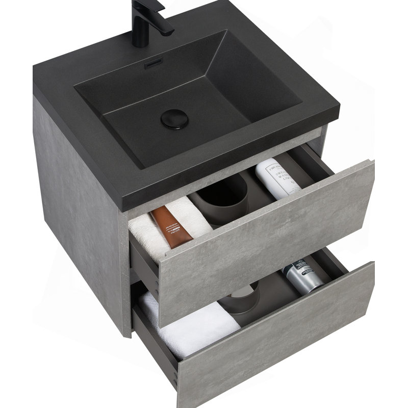 Meuble-lavabo flottant avec lavabo, conception murale pour économiser de l'espace, avec tiroirs à fermeture en douceur et lavabo de qualité supérieure pour les salles de bain modernes.