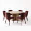 Ensemble de salle à manger rond de 60 pouces en placage de bois avec piédestal et fauteuils à oreilles en chenille-663056129