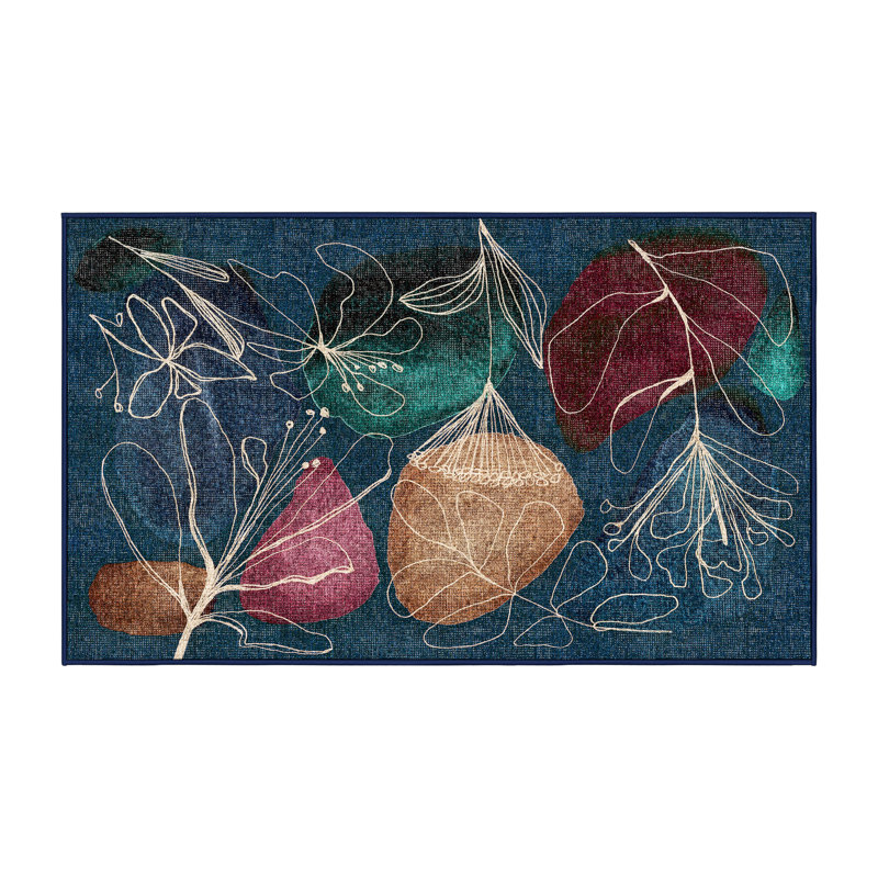 Tapis bleu / vert en chenille / polyester tissé à la main Nakiah, Rectangle 6 pi x 9 pi