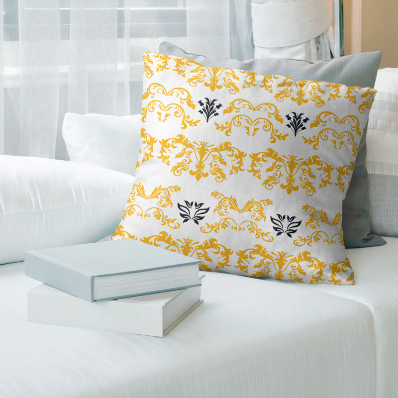 Housse de coussin Pittsburgh Football Baroque, 16 po x 1 po, Blanc / jaune / noir, Croisé en coton