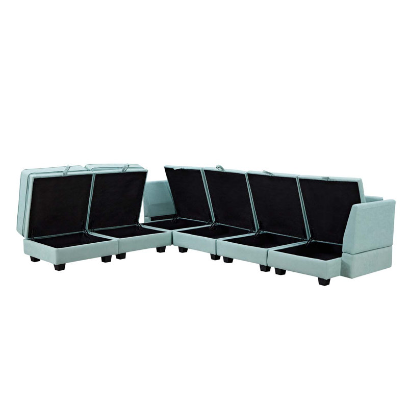 Canapé modulaire rembourré 6 pièces Ericlee, 100 % polyester vert pâle