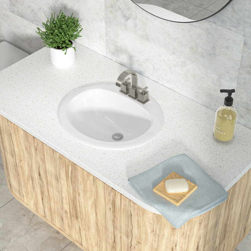 20.5" X 18" Oval Drop-in Bathroom Sink, White Ceramic Vanity Basin With 3 Pre-drilled Holes, Modern Porcelain Wash Basin For Bathroom
