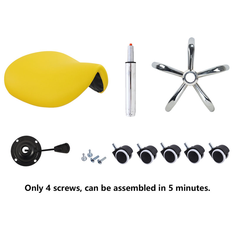 Yellow PU Leather Adjustable Swivel Saddle Stool with Wheels