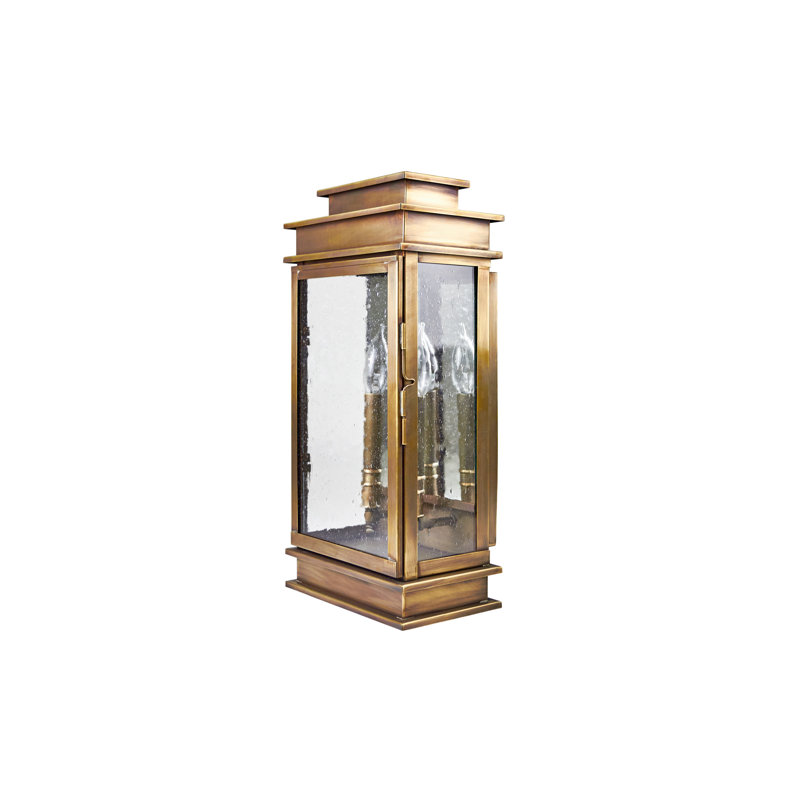 Lanterne murale d’extérieur 2 ampoules empire, Laiton antique, Verre puceux transparent, H 18,25 po x l 9,25 po x P 5,75 po