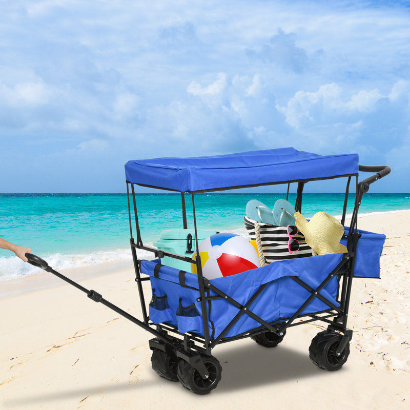 Chariot utilitaire pliable pliable et sacs de rangement avec poignée réglable, Bleu