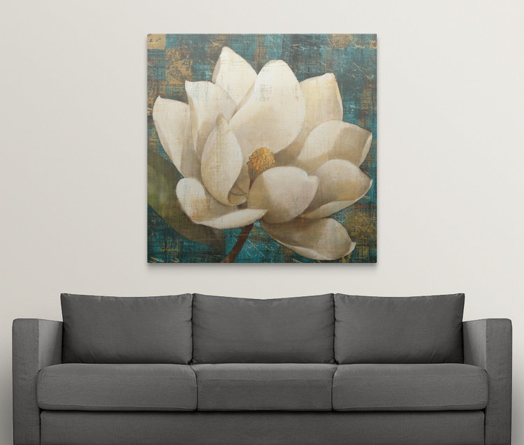 « magnolia floral turquoise », impression sur» albena hristova,, H 30 po x l 30 po x P 1,5 po, Toile