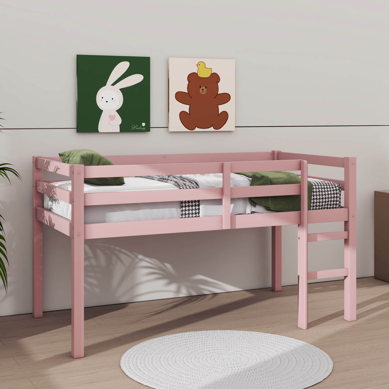Twin Elevated Loft Bed Comes With Ladder, Pink
