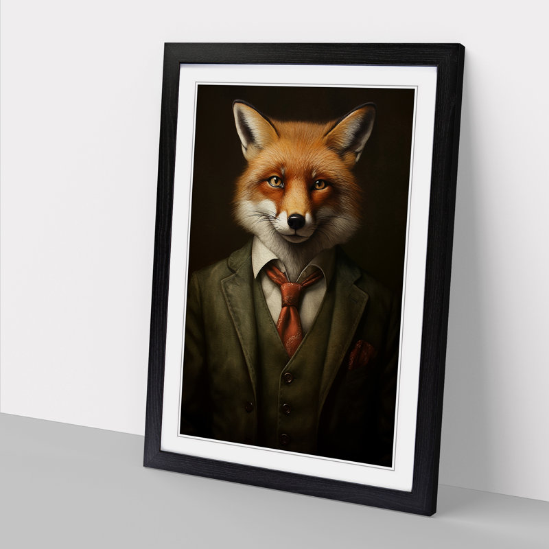 Fox in a Suit Painting No.3 - Framed Print, Black Framed, 46cm H x 34cm W