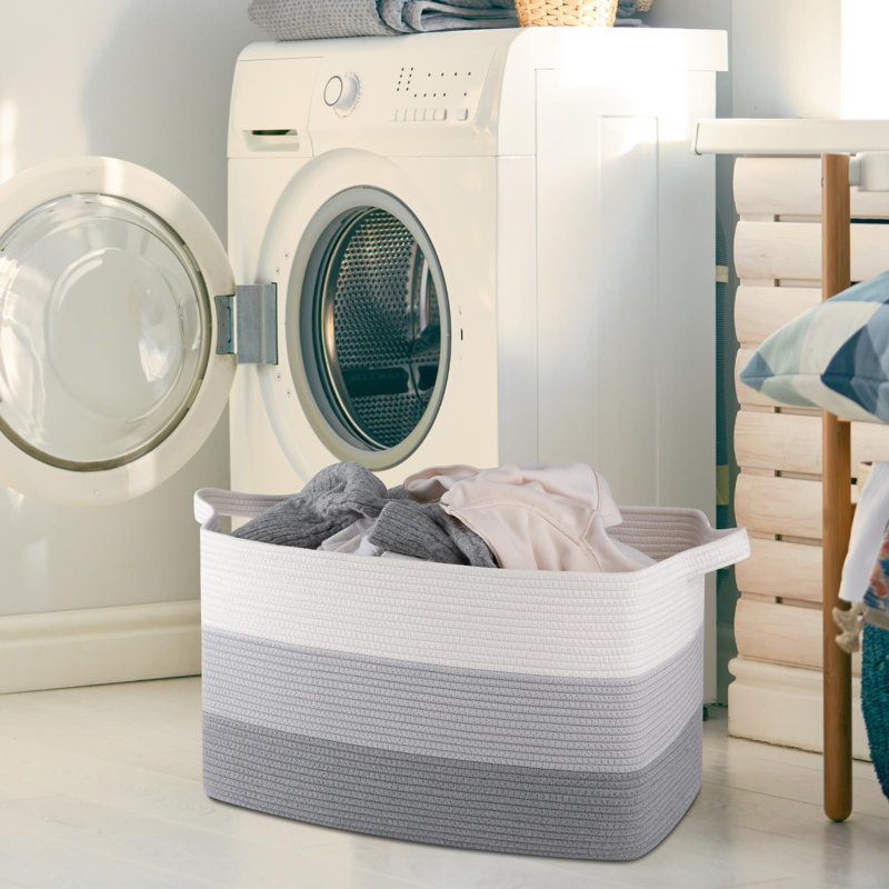 Très grand panier à couvertures, panier à linge en corde de coton 95L, bac à jouets pour chambre de bébé, contenant pour le rangement des couvertures dans le salon, 24 po x 17 po x 14 po, gris dégradé