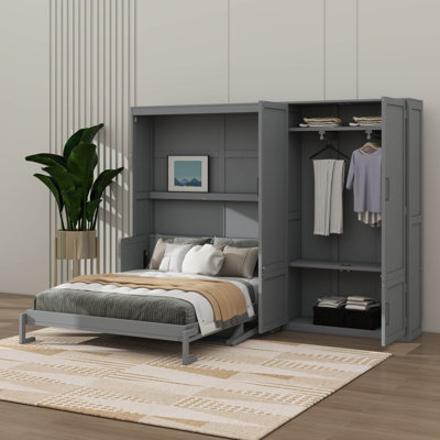 Grand lit escamotable élégant avec garde-robe intégré en douceur