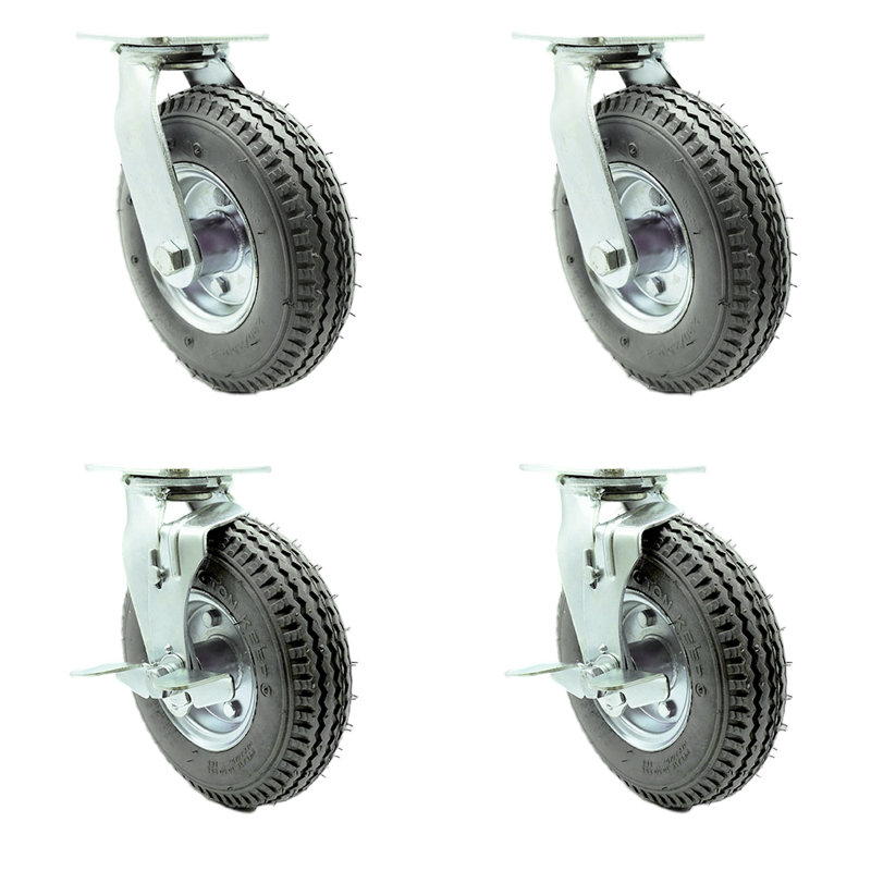 Ensemble de roulettes 8 roues 4 roues pivotantes avec 2 freins / SCC-100S280-PNB-GRY-2-TLB-2