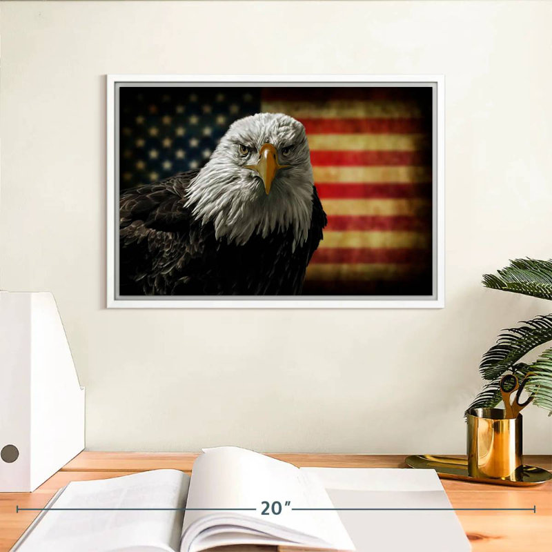 Aigle et drapeau de l'Amérique, Cadre flottant blanc, 13 po x 9 po