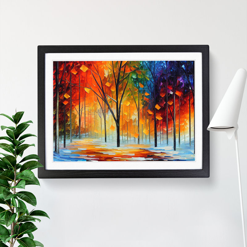 Pretty Winter Forest Vol.1 Abstract - Single Picture Frame Painting, Black Framed, 46cm H x 64cm W x 2cm D
