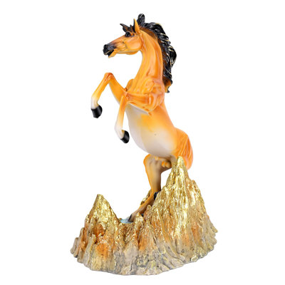 Statue cheval debout, sculpture, figurine, sculpture animalière pour bureau à domicile, restaurants, brun jaune