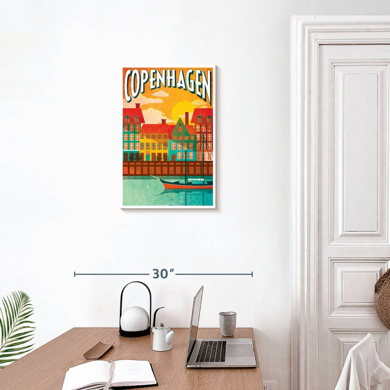 Affiche rétro de la ville de Copenhague, H 24 po x l 16 po