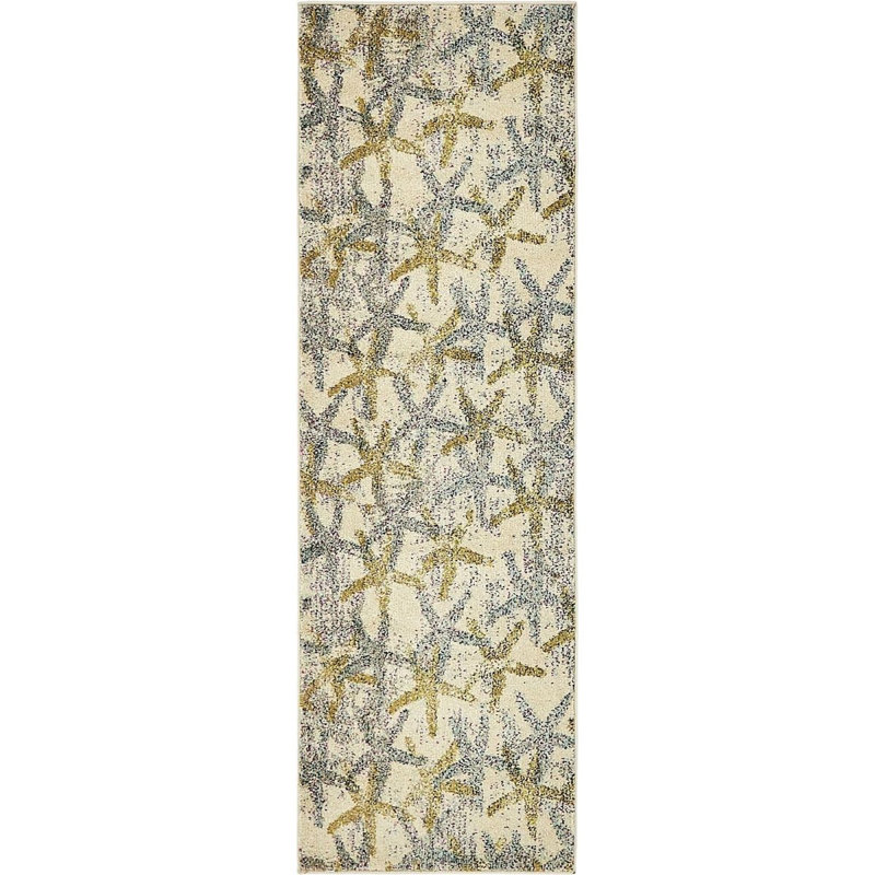 Tapis crème à motif abstrait Higley, Tapis de couloir 2 pi 2 po x 6 pi 7 po