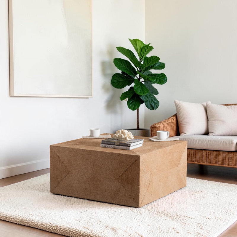Ashanka Japandi Style Natural Woven Seagrass Coffee Table, 16.68" H X 35.64" W X 35.63" D