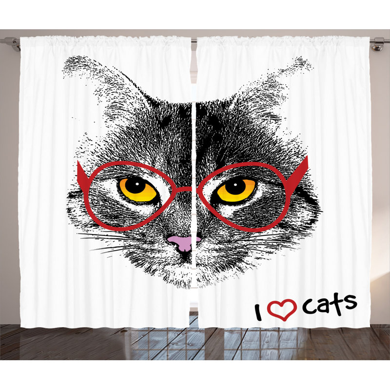 Cat Semi-Sheer Rod Pocket Curtain Panels, 54" x 84"