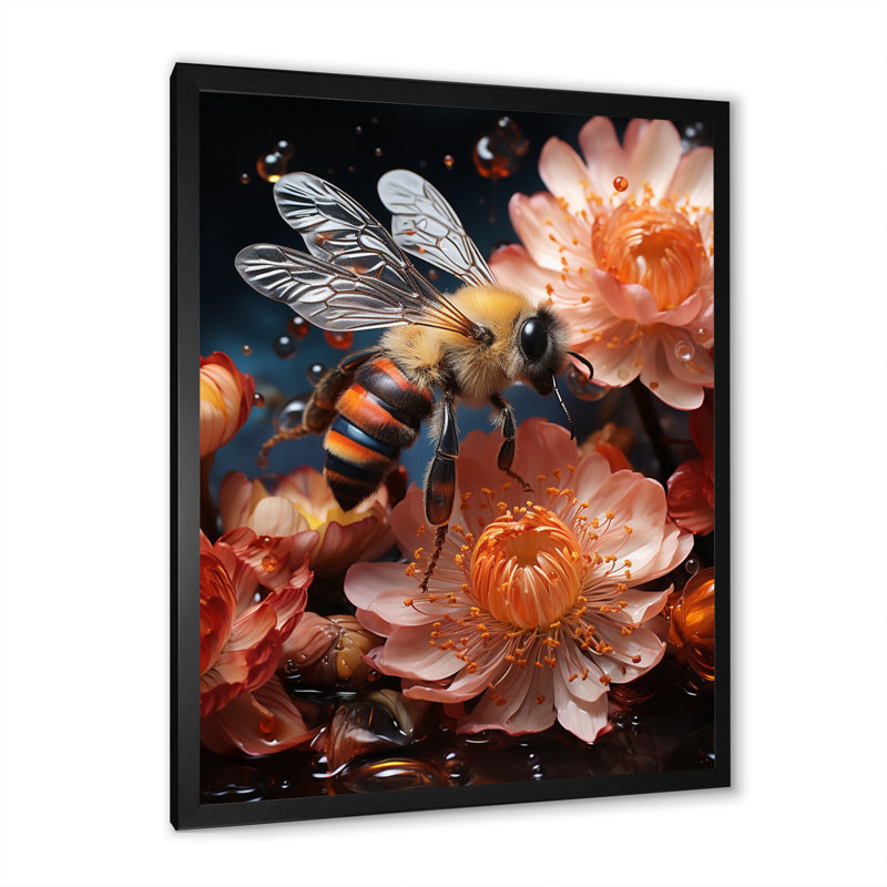 «Colorful Bee IV», reproduction d'art sur toile florale, Cadre photo noir, H 32 po x l 24 po x P 1 po