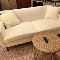 Comfy Sofa Couch with Wood Base and Legs George Oliver Fabric: White Boucle