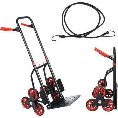 Versatile Stair Climbing Cart with Telescoping Handle, Heavy-Duty 6-Wheel Folding Hand Truck for Home & Grocery, 300 lbs Capacity, Red