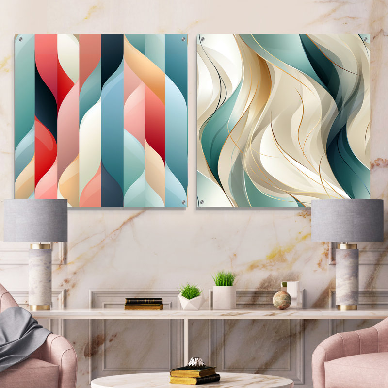 Crissie - Ensemble de 2 peintures murales abstraites en acrylique, H 16 po x l 33 po