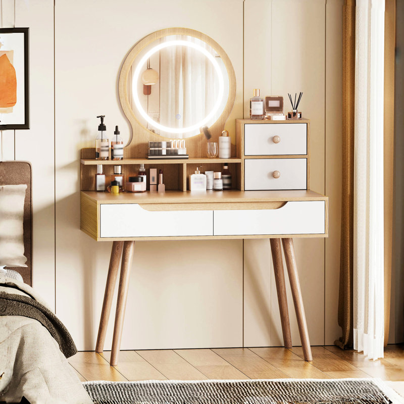 Table de maquillage sophistiquée avec 3 lumières réglables et une commode