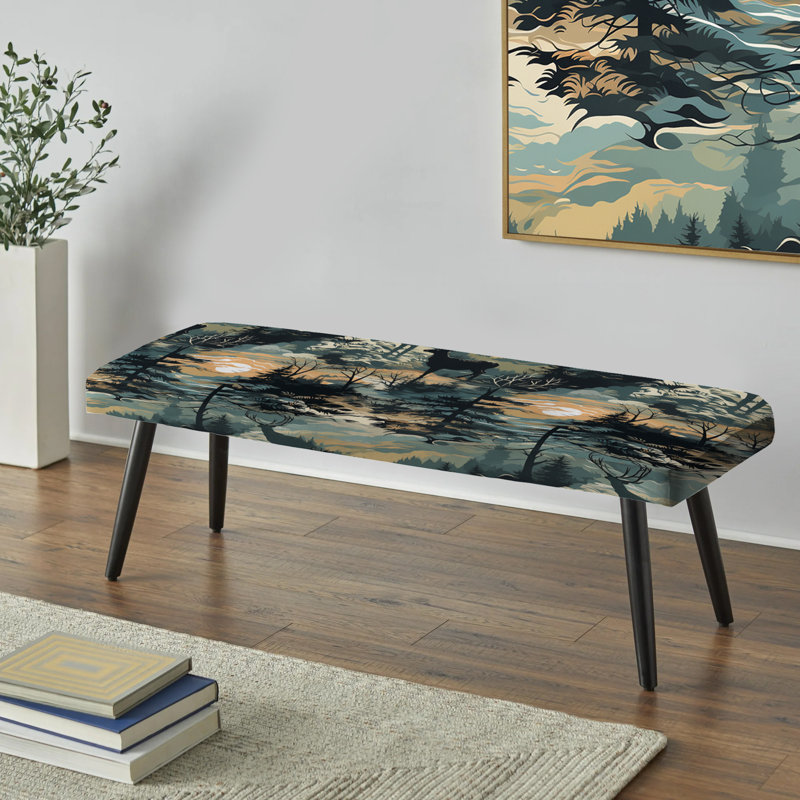 Wilderness Forest Harmony Landscape - Floral Upholstered Black Bench