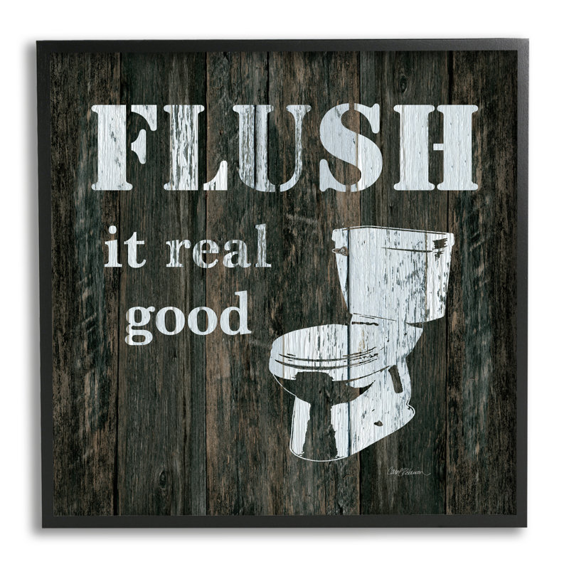 Toilette rustique «Flush It Real Good» par Carol Robinson, H 17 po x l 17 po x P 1,5 po, Giclée encadrée noir minuit