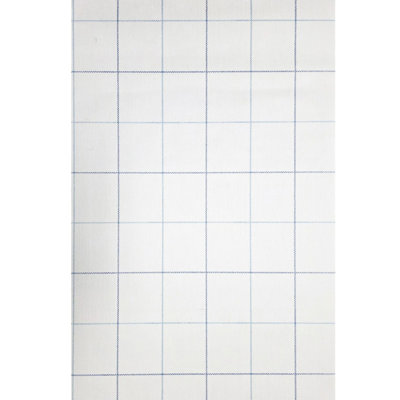 Blue Off White Classic Windowpane Plaid Thread String Lines Textured Wallpaper