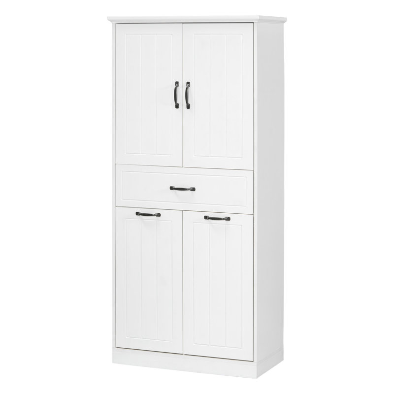 Armoire de rangement blanche pour salle de bain avec buanderie. , Peint. Tablette réglable pour divers articles. Portes et tiroirs extra - 2 matériaux, mobilier d'espace. Et une disposition compacte