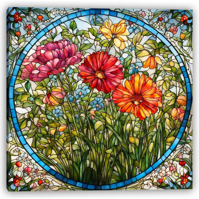 Élégance florale en vitrail sur toile tendue