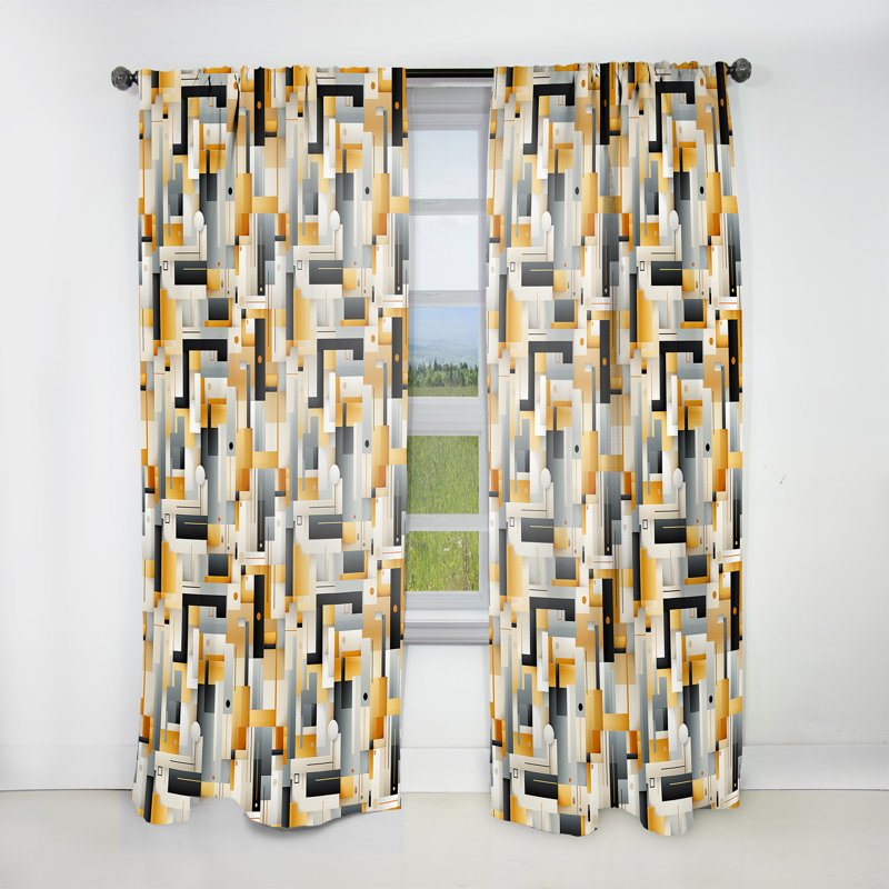 Motif géométrique jaune et gris - rideau obscurcissant abstrait - 1 panneau, L 52 po x L 90 po