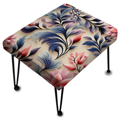Fougère Ethno damassée rose et bleue - Repose-pieds rectangulaire botanique