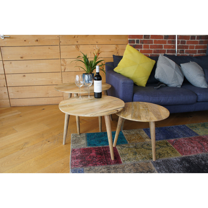 Cedres Solid Wood Side Table Set, Light Brown