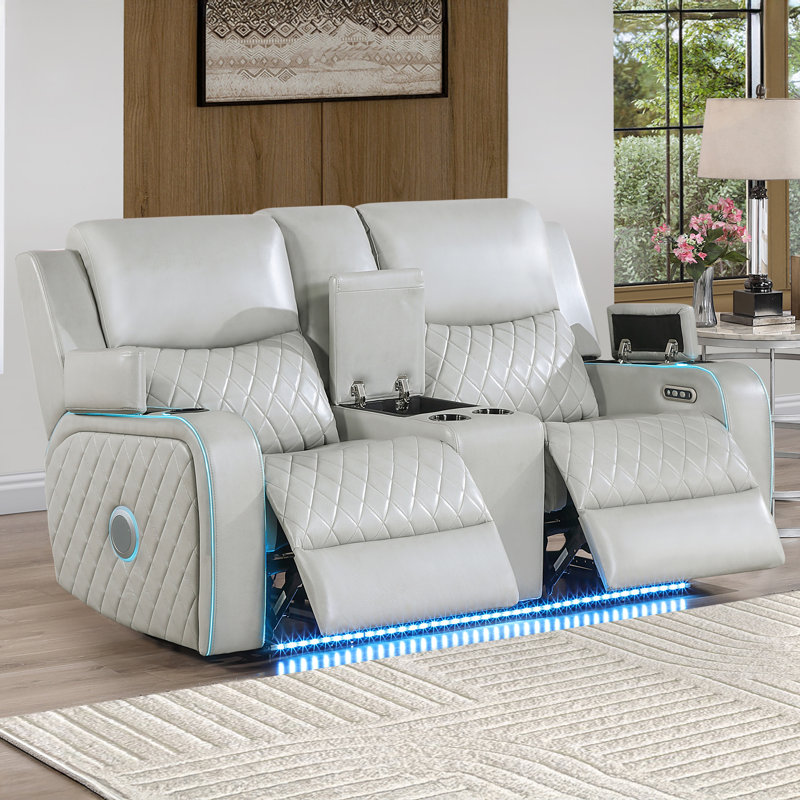 Causeuse double puissance Luna avec éclairage ambiant, ports USB et haut-parleurs Bluetooth, Glace