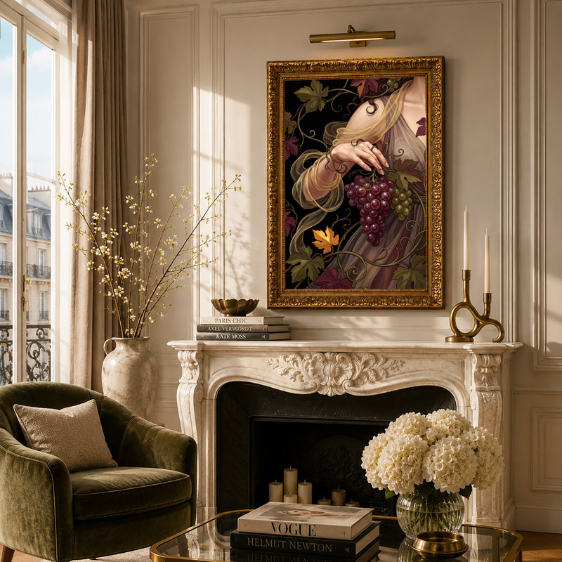 Art mural sur toile mauve, raisins et vignes mauves, H 18 po x l 12 po