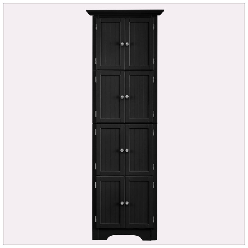 Tall Storage Cabinet with Doors and 4 Shelves, Black