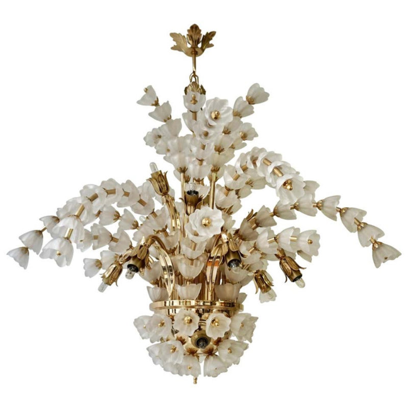 Lustre en laiton doré à 14 lumières Murana, Fumée, 42" Diameter x 42" Height, Laiton brossé