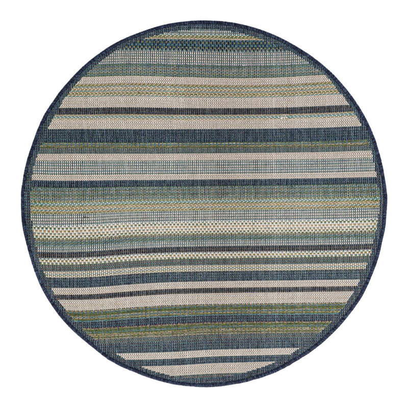Tavon Striped Green/Blue Indoor / Outdoor Area Rug, Round 4'1"
