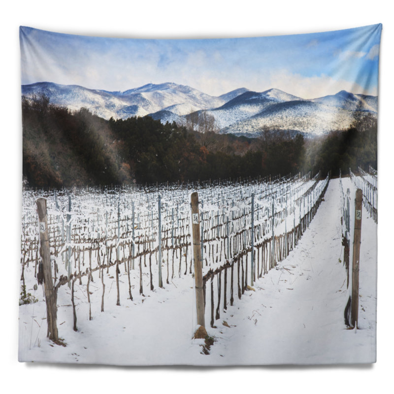 Paysage, neige recouverte de vignes, tapisserie, Italie, H 32 po x l 39 po