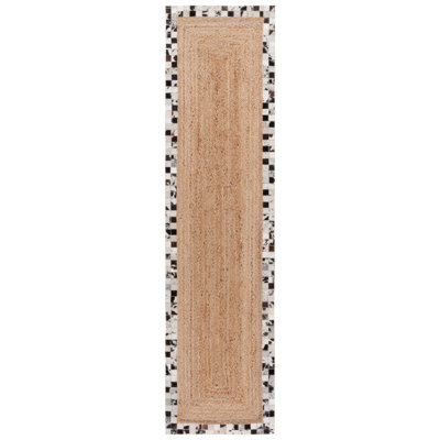 Daile Hand Loomed Leather/Jute Checkered Rug in Gray/Natural